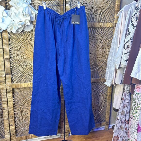 Eskandar NEW Drawstring Trouser Indigo Blue Linen Pant size 2 - Picture 9 of 9